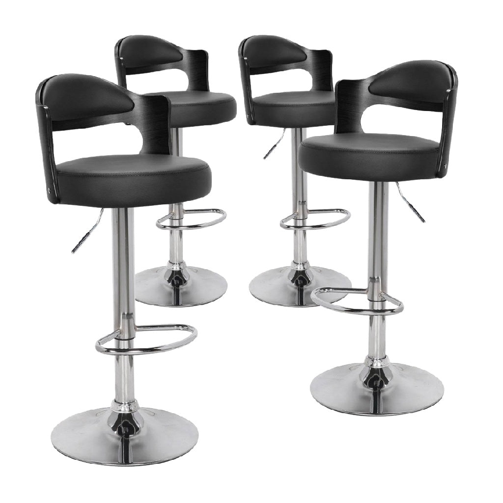 Juego de 4 Taburetes de Bar Giratorios Regulables con Respaldo y Base Cromada