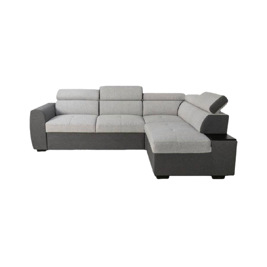 Sofá seccional en L con reposacabezas ajustables, tapizado en tela gris bicolor