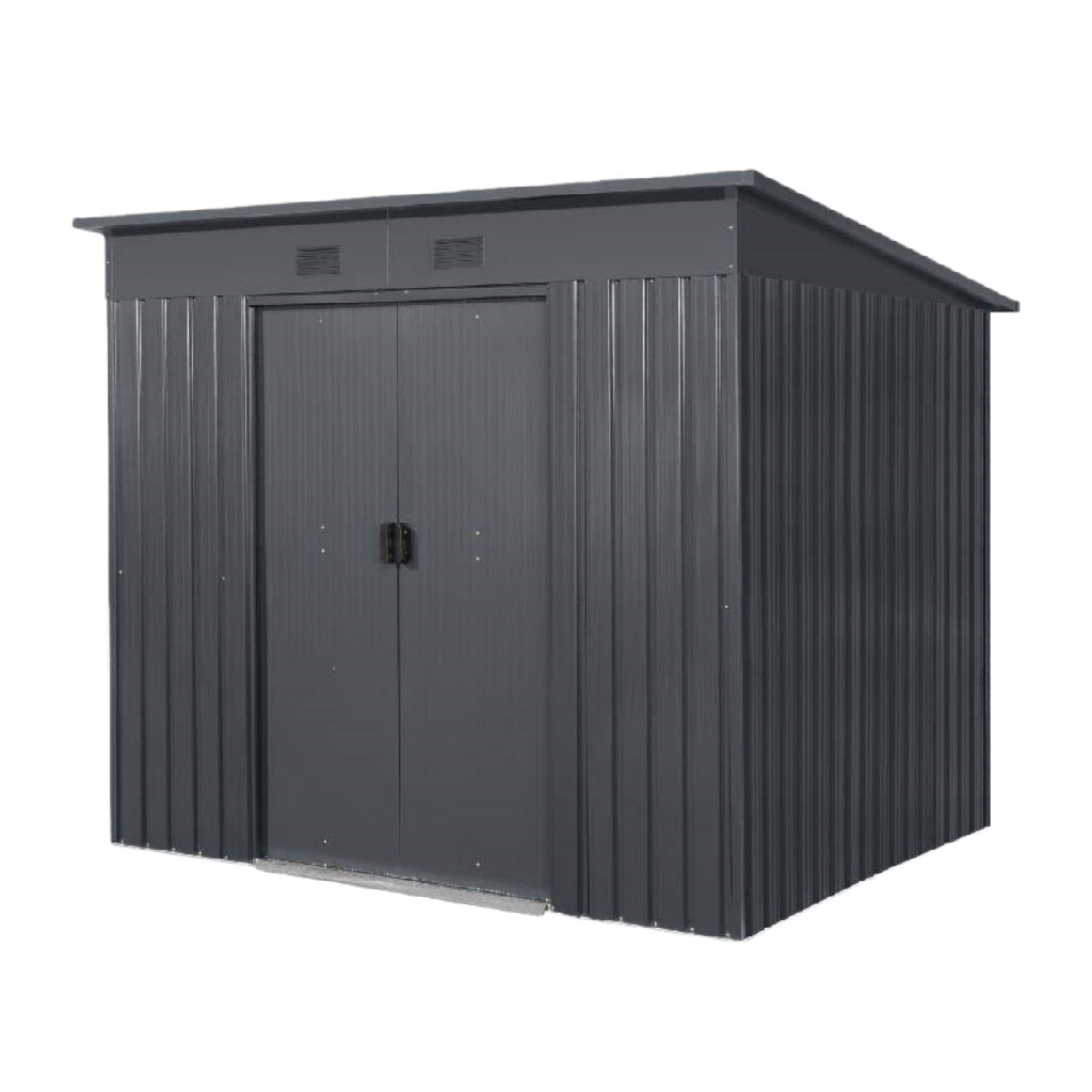 Caseta metálica de almacenamiento para jardín con techo inclinado y doble puerta