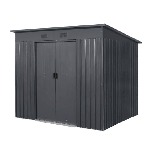 Caseta metálica de almacenamiento para jardín con techo inclinado y doble puerta