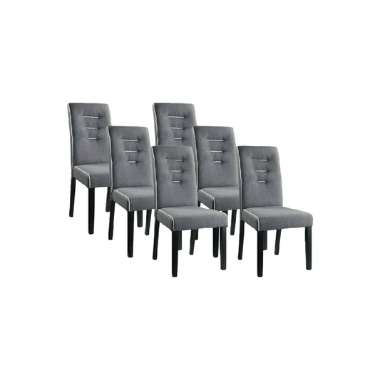Juego de 6 sillas de comedor tapizadas color gris con respaldo alto y patas negras