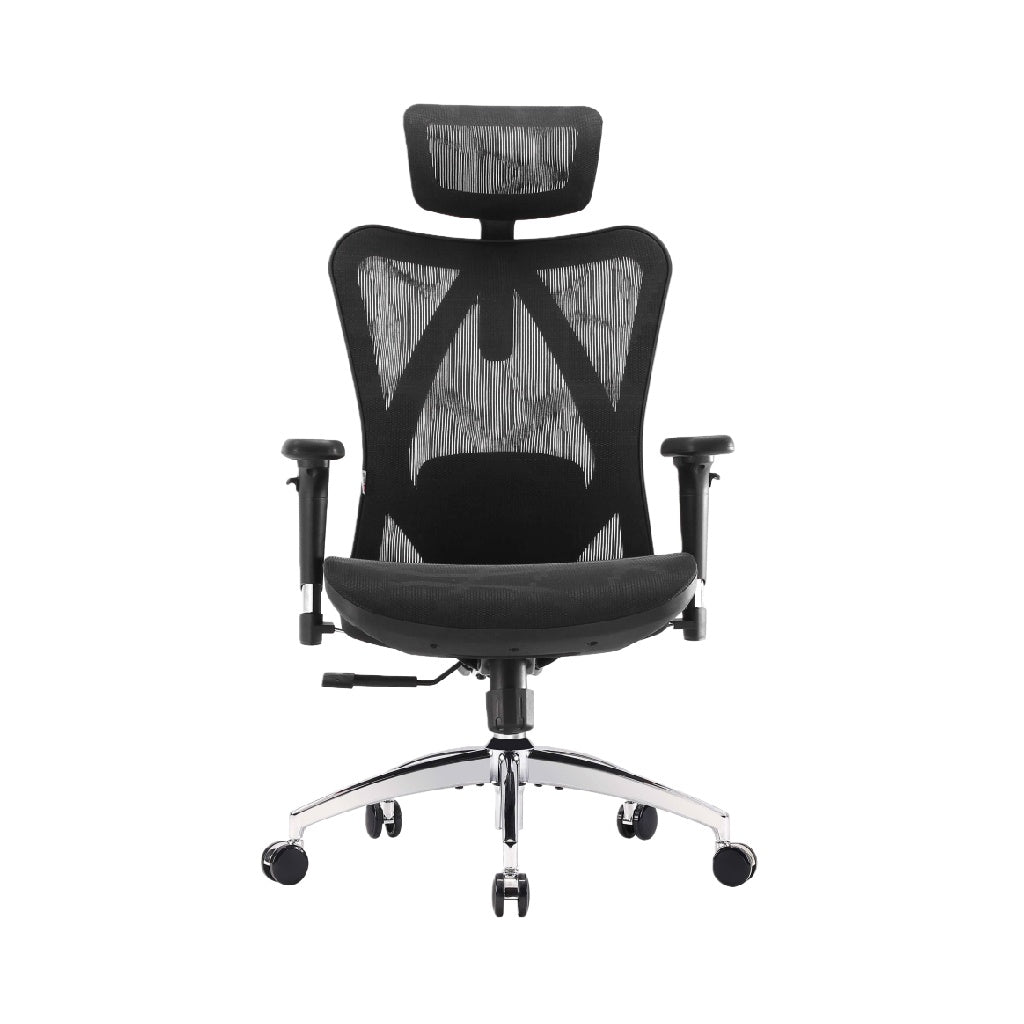 Silla de oficina ergonómica de malla con reposacabezas y base cromada