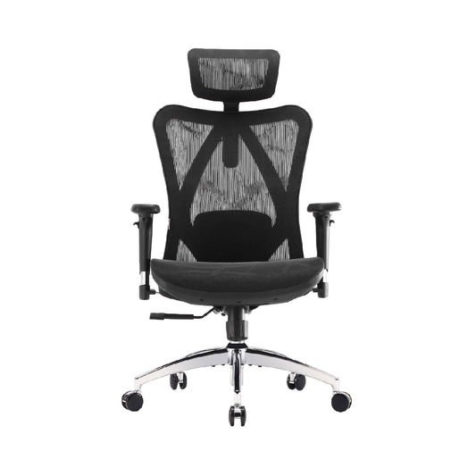Silla de oficina ergonómica de malla con reposacabezas y base cromada
