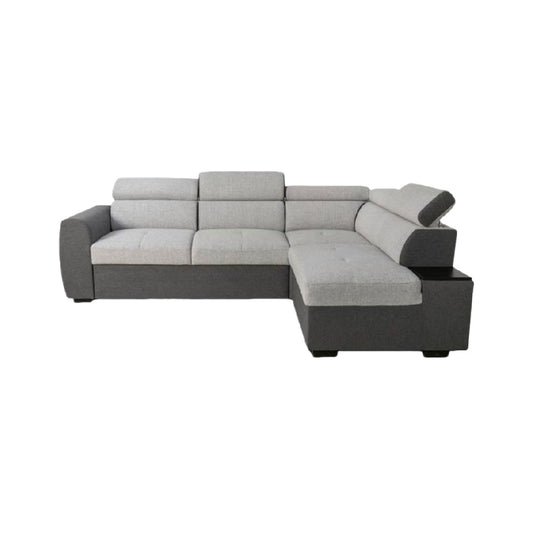 Sofá seccional en L con reposacabezas ajustables, tapizado en tela gris bicolor